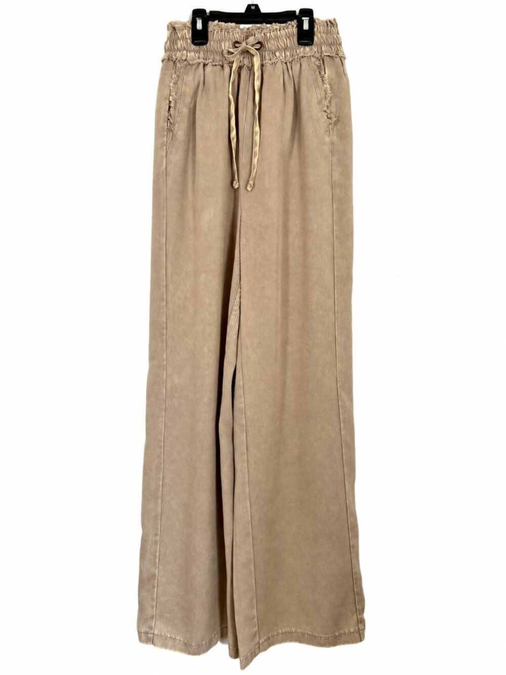 Premium Tencel Mineral Wash Flowy Wide Leg Pants Soft Drapey Neutral Loose Boho - Picture 6 of 12